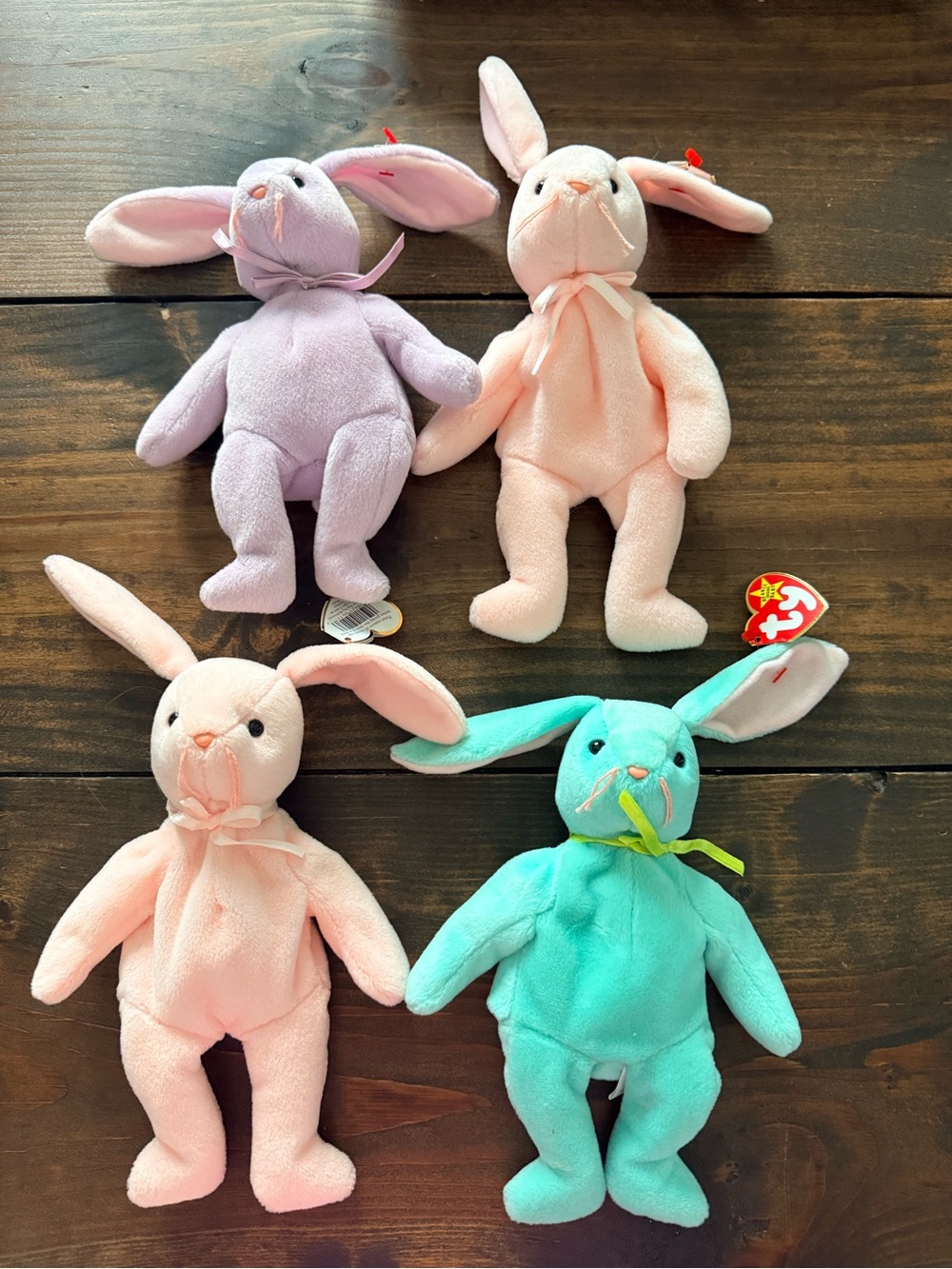 Ty Plush Bunny Bundle - Pink, Lavender, Peach & Teal Rabbits